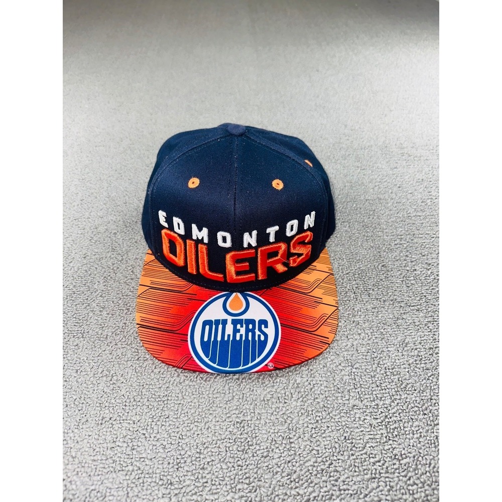 NHL Edmonton Oilers Hat Unisex Kids Youth Blue Orange Flat Brim Hockey Sports